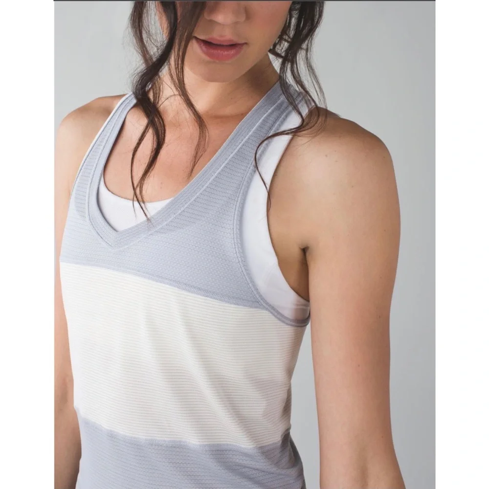 lululemon athletica Light Gray and White Striped Racerback Tank